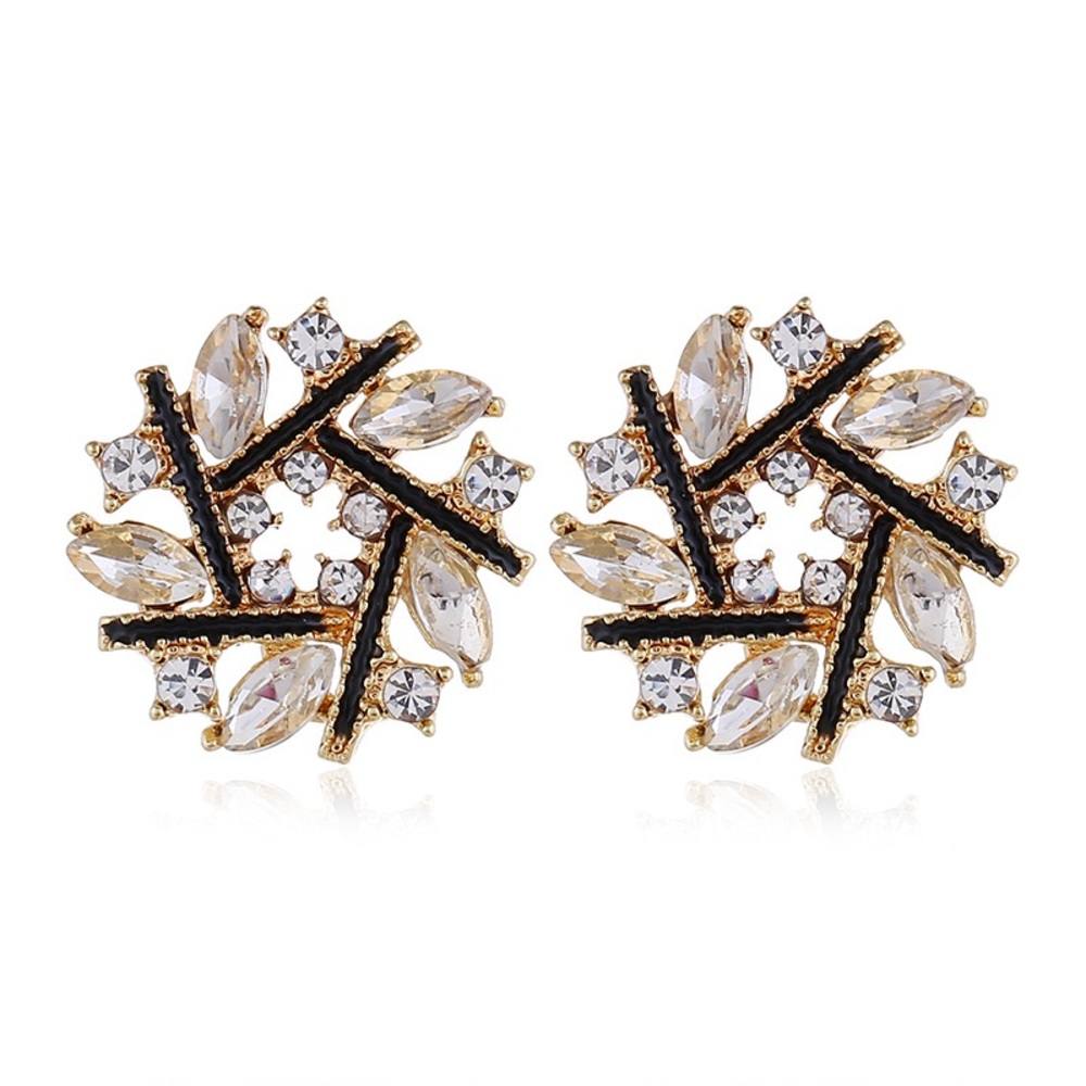 Any 2/$20! Gold & Black w/Crystals Wreath Style Stud Earrings - Picture 4 of 8